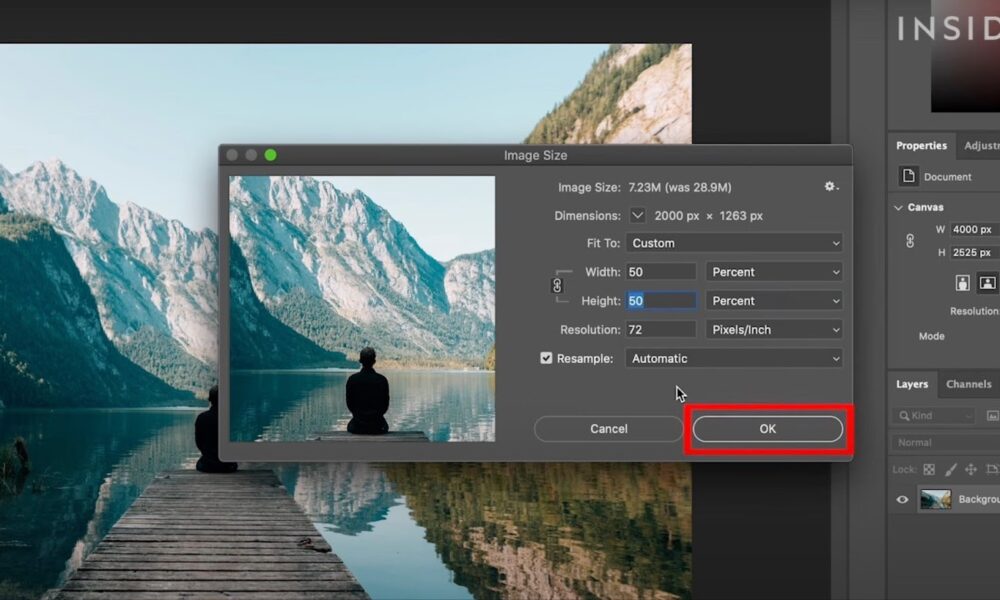 Accept size button in Photoshop